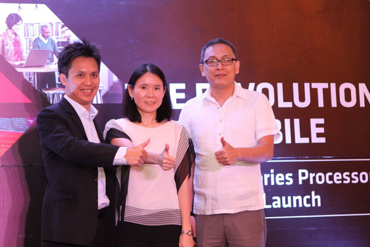 Ryan Sim, General Manager for AMD Far East Ltd, ASEAN, Sally Yu, AMD Philippines MNC Business Development Manager, and Sonny Sy, AMD Philippines National Sales Manager - Components