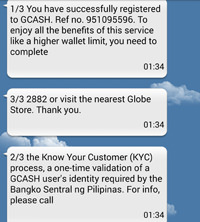 GCash Registration SMS
