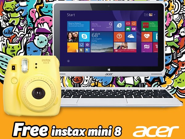 To get the free Instax Mini 8 camera, just buy the Aspire Switch 12 at any participating store, accomplish and submit the Promo Claim form together with the Official Receipt, cut-out of laptop box serial number and two (2) valid ID cards. For those who will claim via email, submit a clear scanned copy of the same documentary requirements to aphi.promos@acer.com and Acer Philippines will send the Instax Mini 8 to the address on the Promo Claim form free of charge.