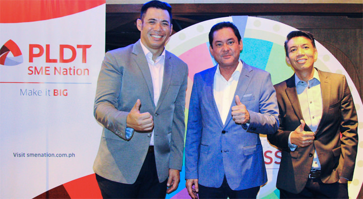AVP and Head of SME Community Engagement Services and Marketing Communications Gabby Cui, VP and Head of PLDT SME Nation Mitch Locsin and AVP and Head of SME Fixed Product Marketing Amil Azurin