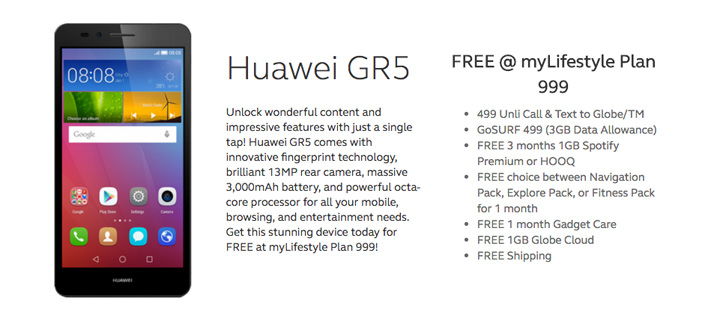 Huawei GR5 specs, Huawei GR5 review, Huawei GR5 free Globe mylifestyle plan 999