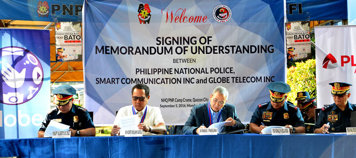 Globe, PNP sign MOU to operate Text Bato hotline for crime prevention