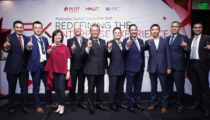 ​L-R: PLDT VP & Head of Disruptive Business Group, Nico Alcoseba, ZTE President, Michael Fu, ePLDT Chief Operating Officer, Nerisse Ramos, Checkpoint Software Services Director for Channels & Strategic Alliances for Asia, Middle East & Africa, Gary Kinsley, Chief Revenue Officer of PLDT & Smart and ePLDT President & CEO, Eric Alberto, Cisco Country Manager, Enri Rodriguez, SVP and Head of PLDT & Smart Enterprise Groups, Jovy Hernandez, Huawei PH Account Director, Arthur Wang, PLDT VP & Head of Enterprise Core Business Solutions, Jojo Gendrano, and IDC Country Manager Sudev Bangah