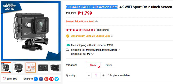 SJCAM SJ400 AIR Action Camera price at Shopee Gadget Zone