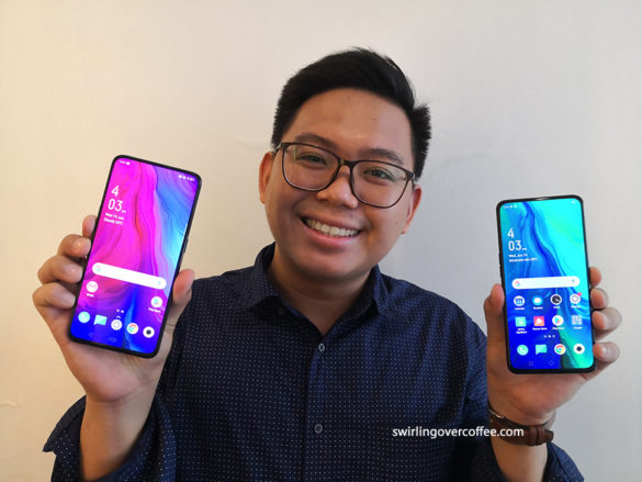 Peter Icogo of Gizguide.com holds both the OPPO Reno and Reno 10x Zoom