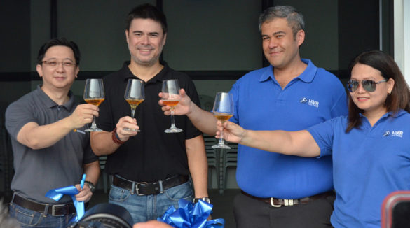 HMR Auto Auction says cheers to three years in the Philippines and their new partnership with Unionbank. In the photo are (from left) Unionbank representatives VJ Vergara and Pico Sarmiento, HMR Auctions CEO Sam Powell and HMR Auto Auction Branch Manager Jaye Carreon.