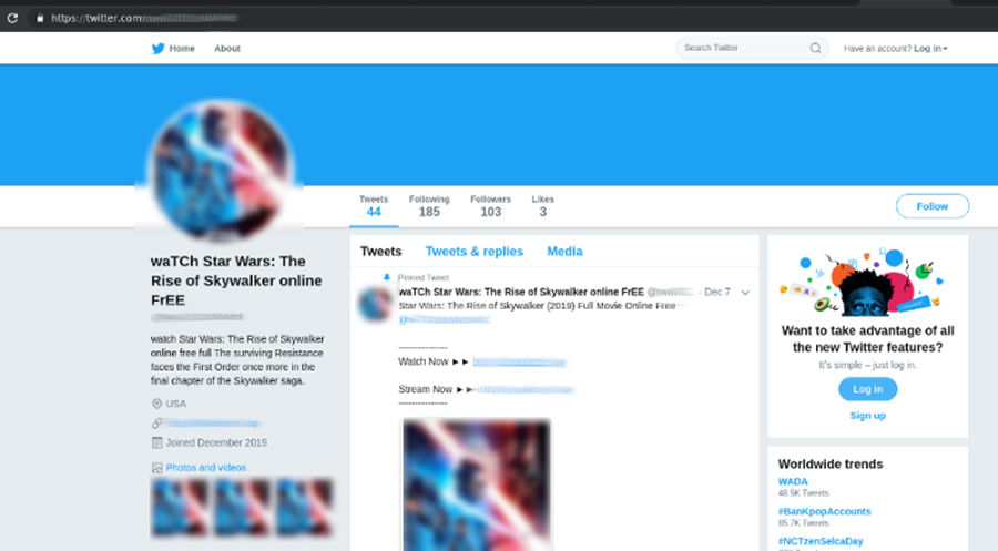 Screenshot of a fake space-saga account on Twitter distributing malware-ridden files