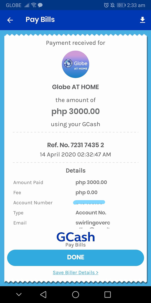 Globe At Home Bill Payment through GCash