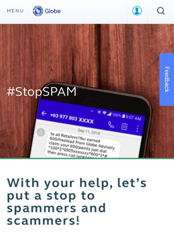 Globe Urges Customers to Use Reporting Tool for Spam/Scam Cases