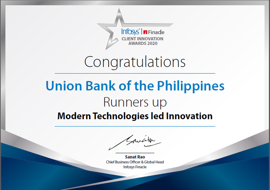 UnionBank’s API Developer Portal Recognized at Infosys Finacle Client Innovation Awards 2020