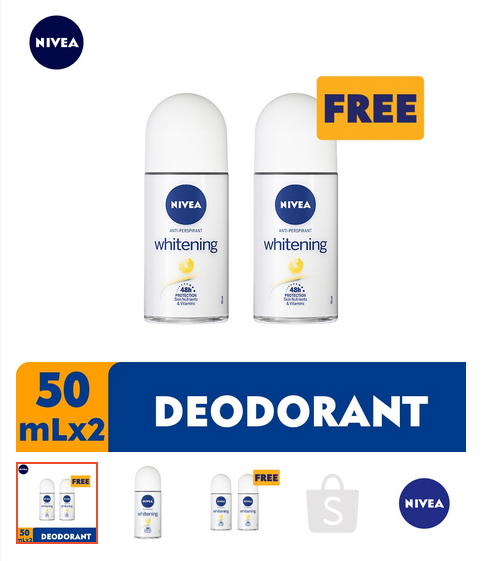 NIVEA Deodorant Whitening Roll On 50ml Bundle of 2