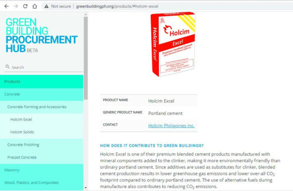Holcim Products Listed on Procurement Website for Green Builders