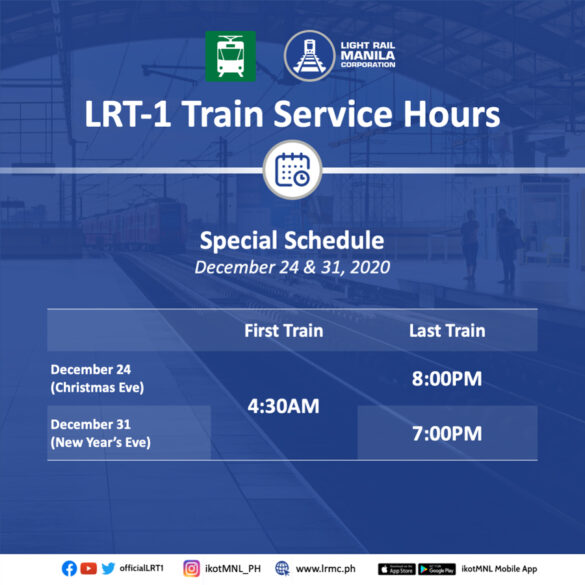LRMC announces LRT-1 schedule for December holidays