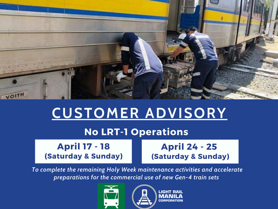 No LRT-1 operations on April 17-18, 24-25
