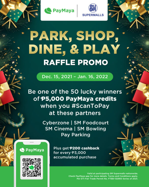 Win P5,000 cash plus get a cashback when you Park, Shop, Dine, and Play at SM malls!