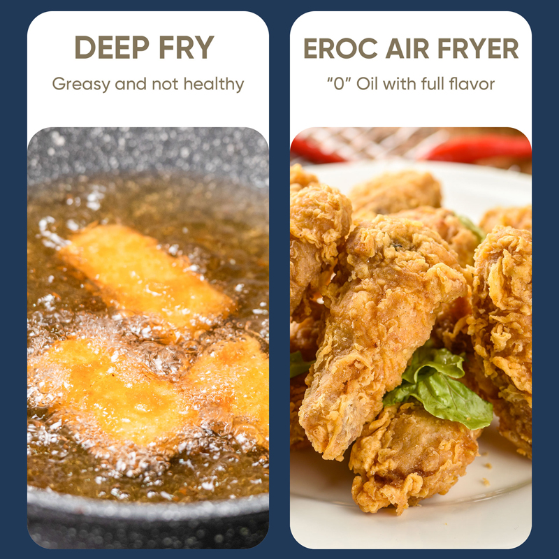Good food doesn’t have to come with bad health consequences. With EROC’s M1 Air Fryer, get the full flavor in any dish without the grease. 