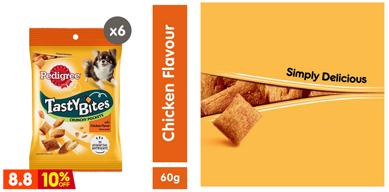 Buy PEDIGREE Tasty Bites Crunchy Pockets Treats for Dogs – Dog Treats in Chicken Flavor (6-Pack), 60g on Shopee.