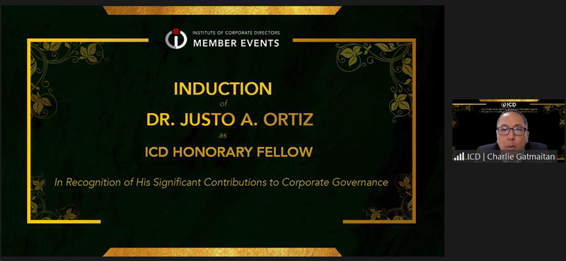 Institute of Corporate Directors recognizes UnionBank Vice Chairman Justo Ortiz as Honorary Fellow