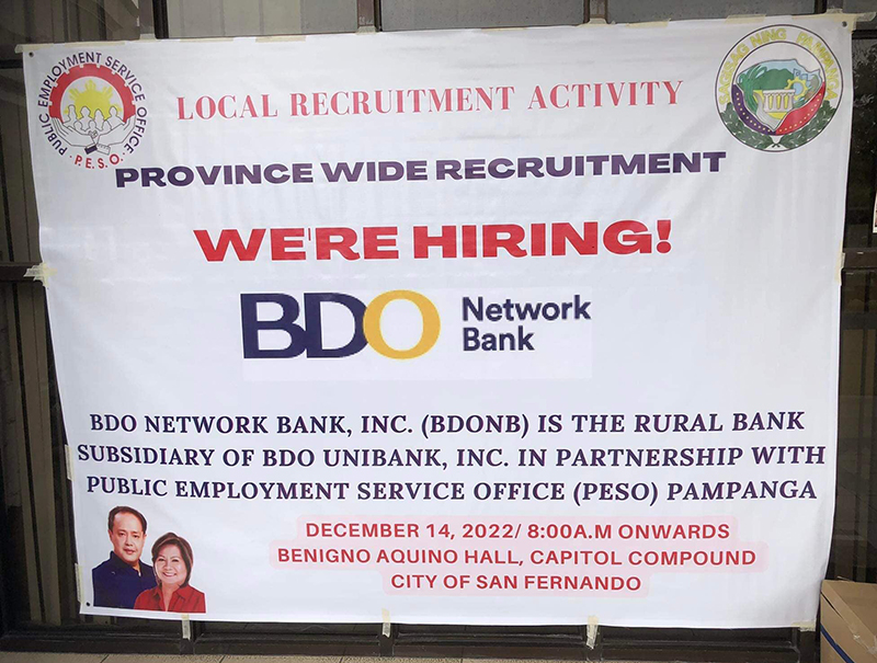 BDO Network Bank job fair in San Fernando, Pampanga to attract 250 applicants