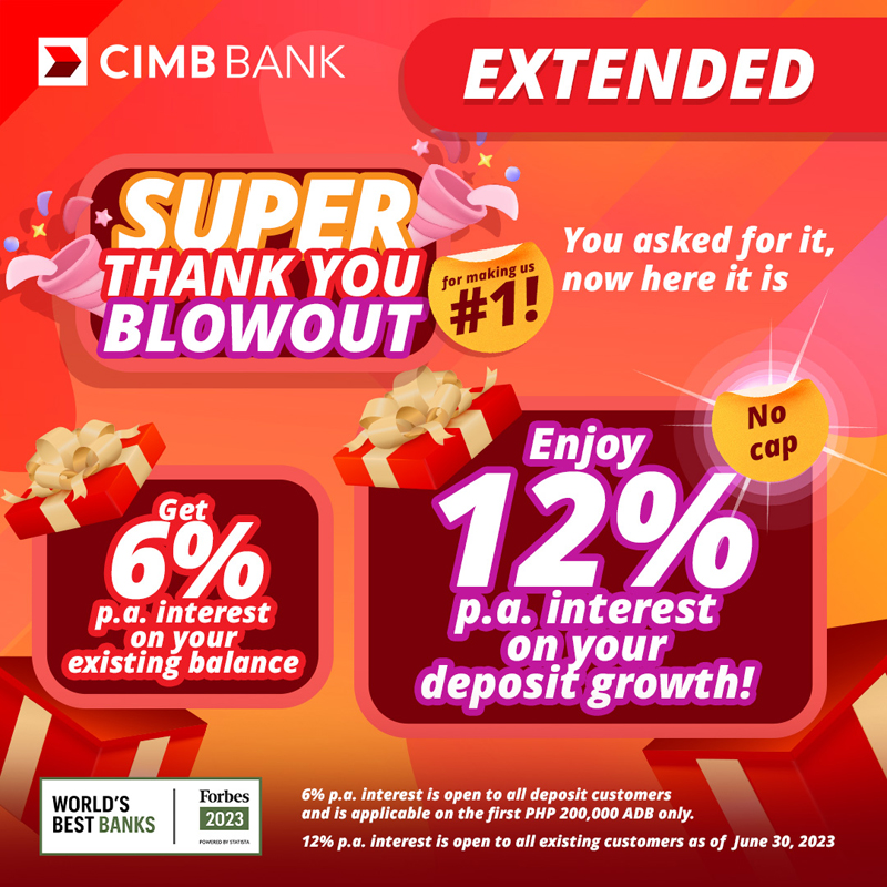CIMB Bank PH extends its highest interest rate of 12% for deposit customers
