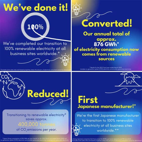 Epson Transitions to 100% Renewable Electricity at All Group Sites Worldwide